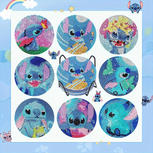 Kit de 8 dessous de verre diamant Stitch - Saxophone et Fleurs