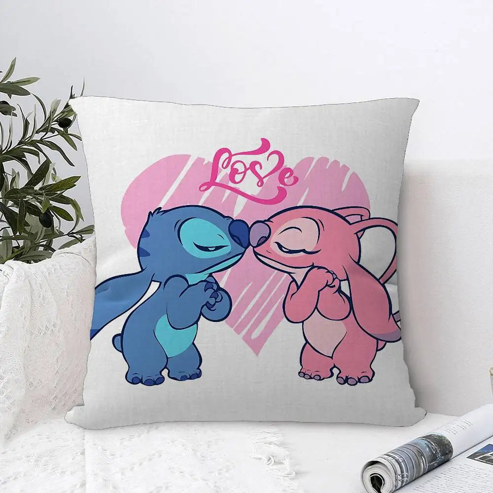 Housse de coussin Stitch et Angel - Baiser et Cœur Rose