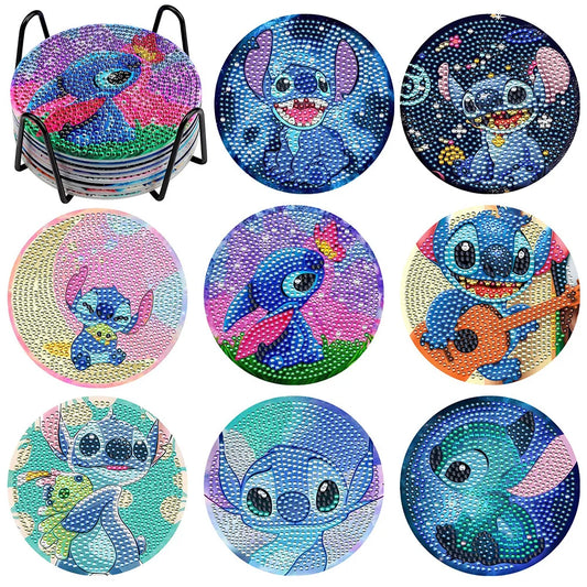 Kit de 8 dessous de verre diamant Stitch - Portraits Bleus et Violets