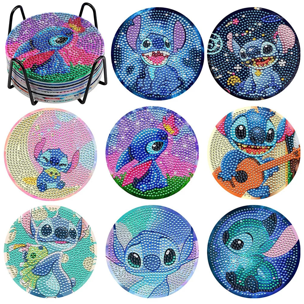 Kit de 8 dessous de verre diamant Stitch - Guitare Orange et Ciel Étoilé