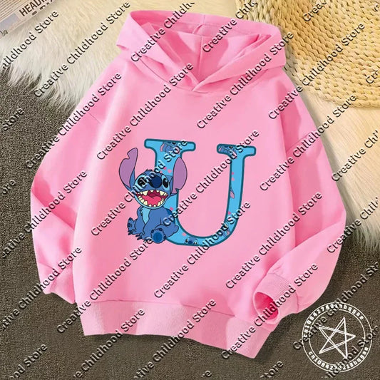 Sweat à capuche Stitch - Rose et Lettre U