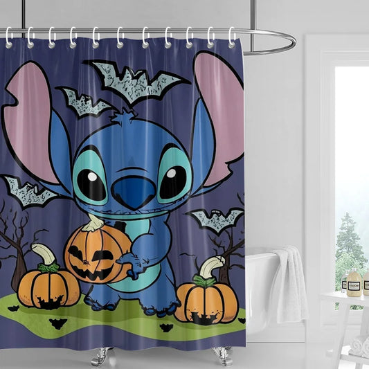 Rideau de douche Stitch Citrouilles et Chauves-souris