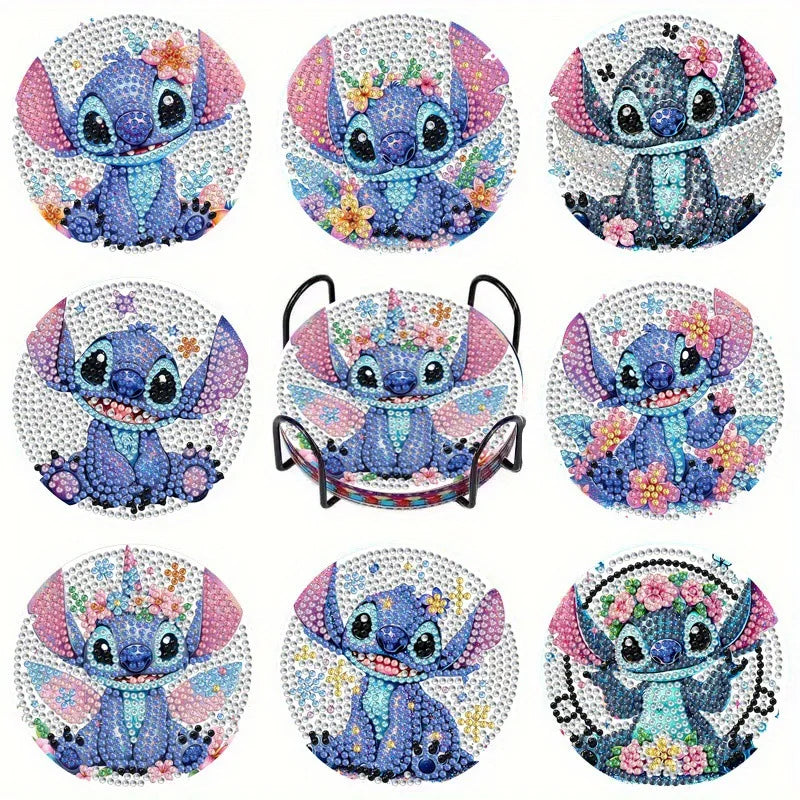 Kit de 8 dessous de verre diamant Stitch - Couronnes de Fleurs
