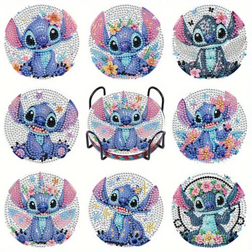 Kit de 8 dessous de verre diamant Stitch - Couronnes de Fleurs