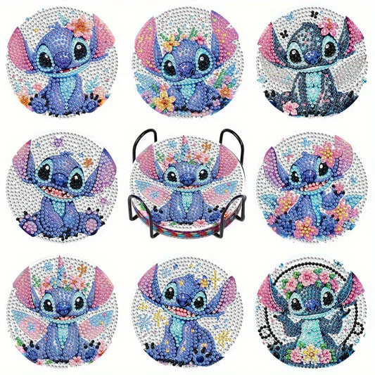Kit de 8 dessous de verre diamant Stitch - Couronnes de Fleurs