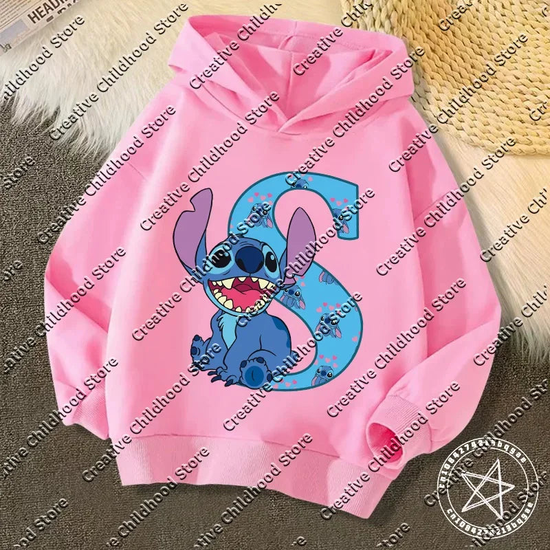 Sweat à capuche Stitch - Rose et Lettre S