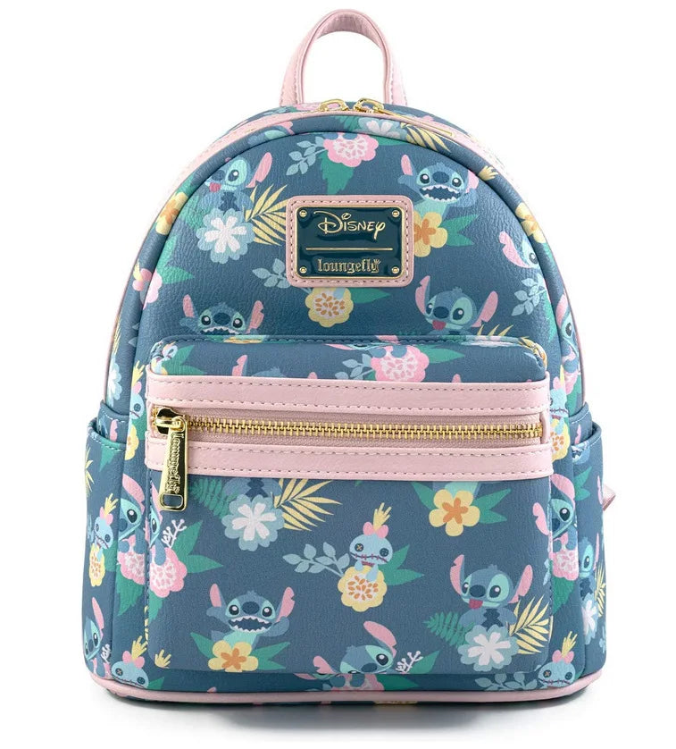 Mini sac à dos Stitch - Fleurs et Bordures Roses