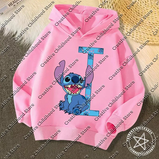 Sweat à capuche Stitch - Rose et Lettre I