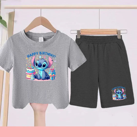 Ensemble Stitch - Anniversaire avec Haut Gris et Short Noir