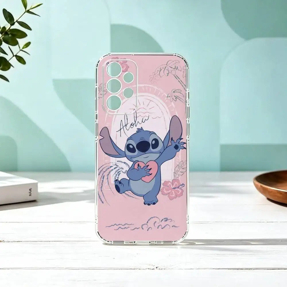 Coque Samsung Stitch - Aloha sur Fond Rose