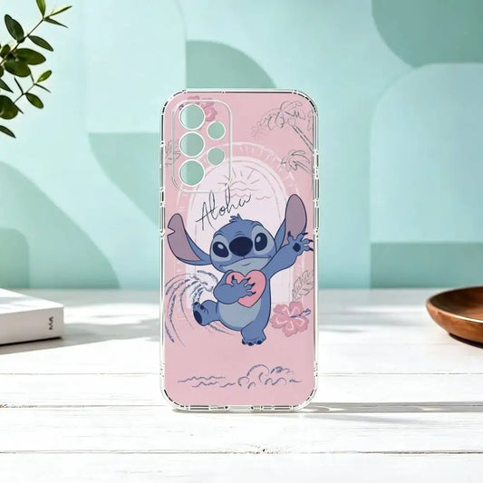 Coque Samsung Stitch - Aloha sur Fond Rose