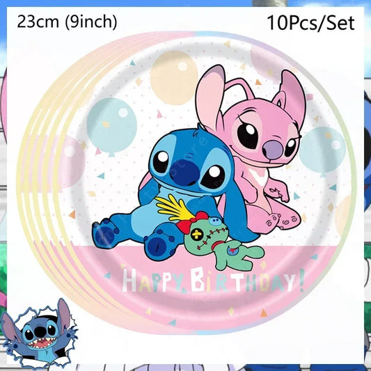 Lot de 10 assiettes Stitch et Angel - Happy Birthday 23 cm