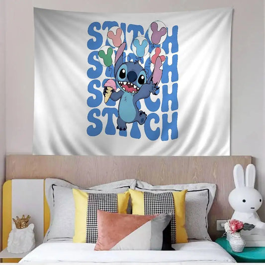 Tenture murale Stitch - Lettres Bleues et Cœurs