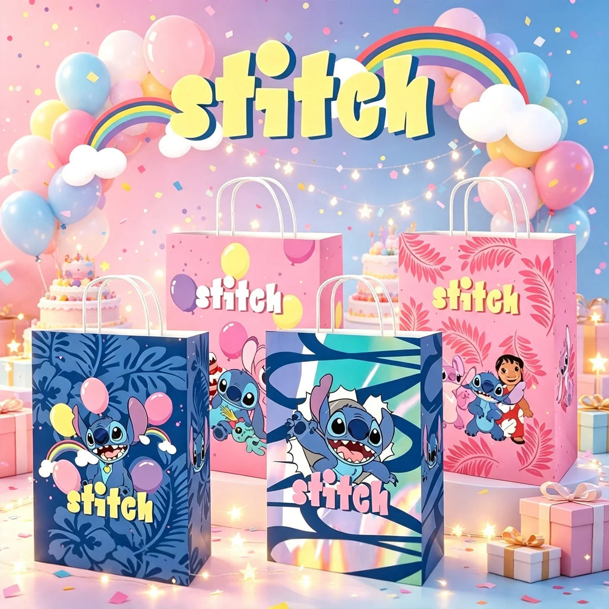 Lot de 8 sacs cadeaux Lilo et Stitch - Quatre Motifs