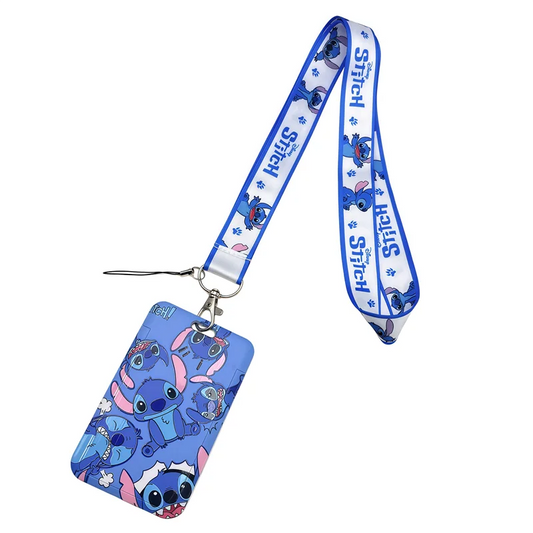 Porte-badge Stitch Portraits Bleus avec Tour de Cou