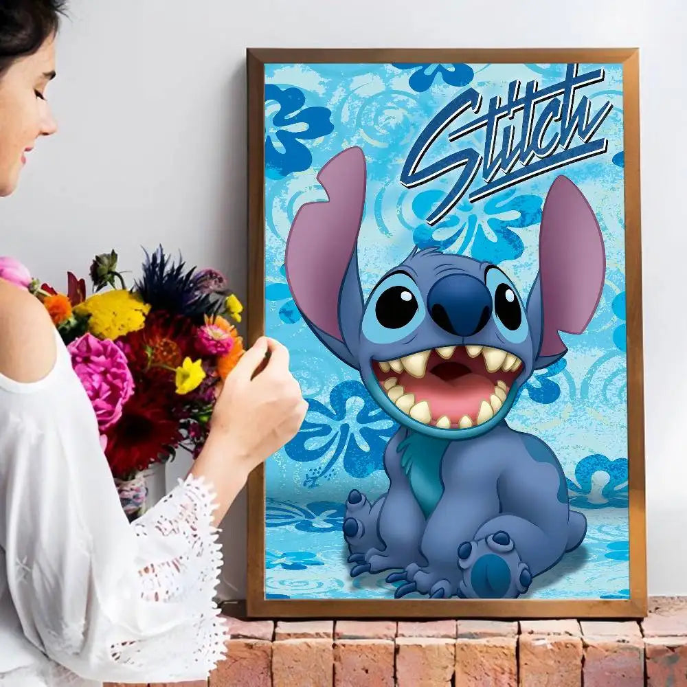 Affiche Stitch - Sourire et Hibiscus Bleus