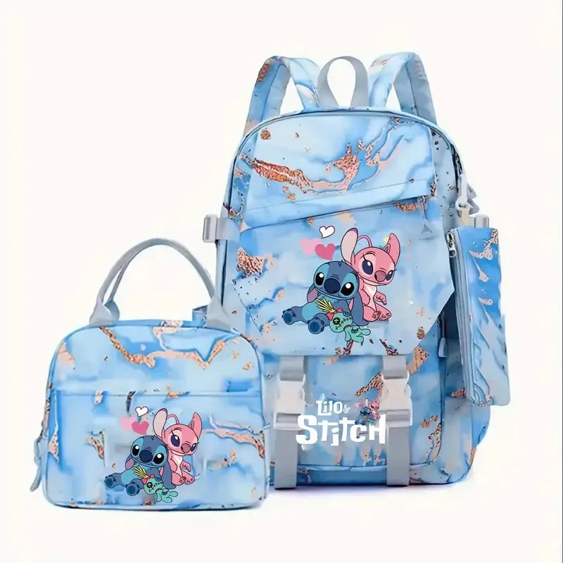 Ensemble sac à dos Stitch et Angel - Superposés Marbré Bleu
