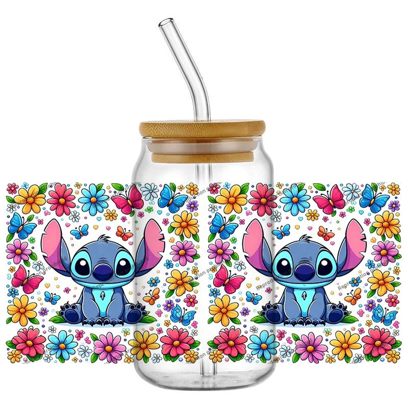 Autocollant pour verre Stitch - Fond de Fleurs Multicolores