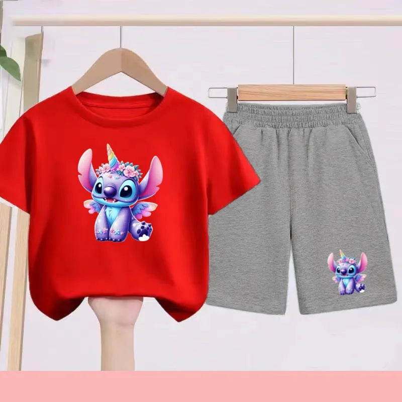 Ensemble Stitch - Licorne avec Haut Rouge et Short Gris