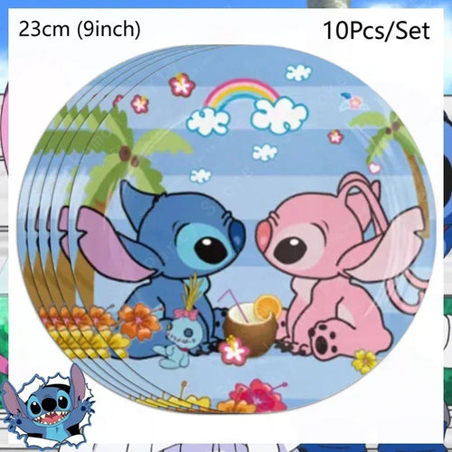 Lot de 10 assiettes Stitch et Angel - Fleurs 23 cm