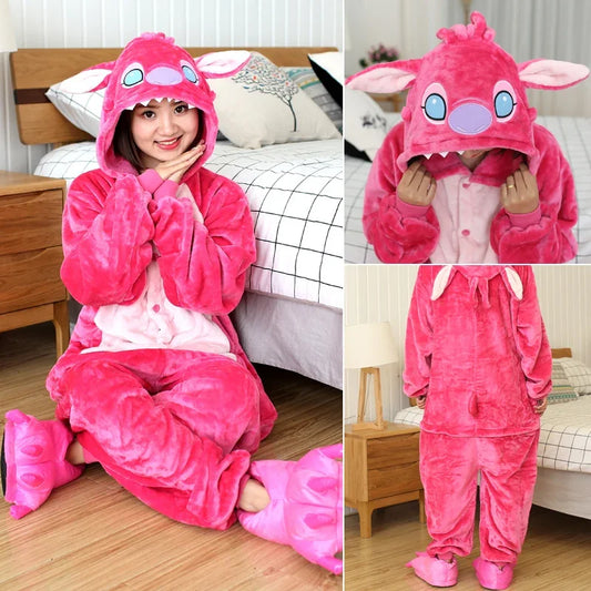 Combinaison Stitch - Rose à Capuche pour Adulte