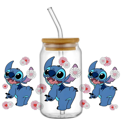 Autocollant pour verre Stitch - Fleurs Roses et Blanches