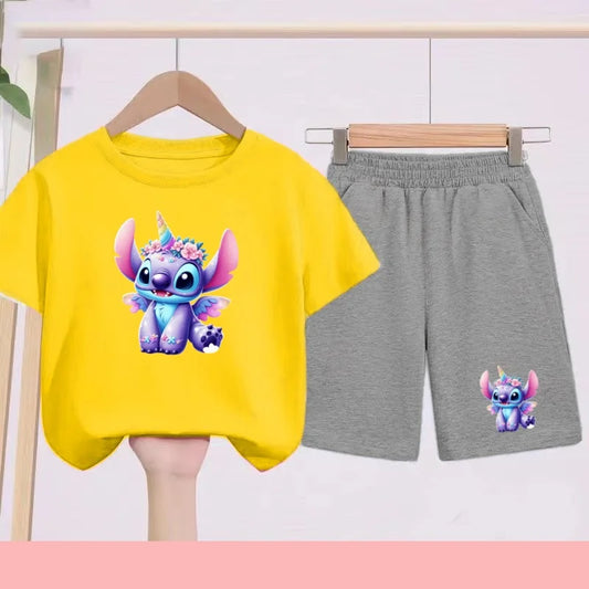 Ensemble Stitch - Licorne avec Haut Jaune et Short Gris