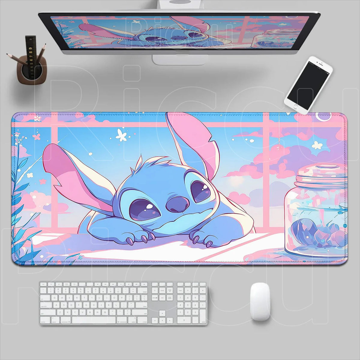 Tapis de souris Stitch - Accoudé à la Fenêtre Rose