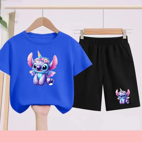 Ensemble Stitch - Licorne avec Haut Bleu Roi et Short Noir