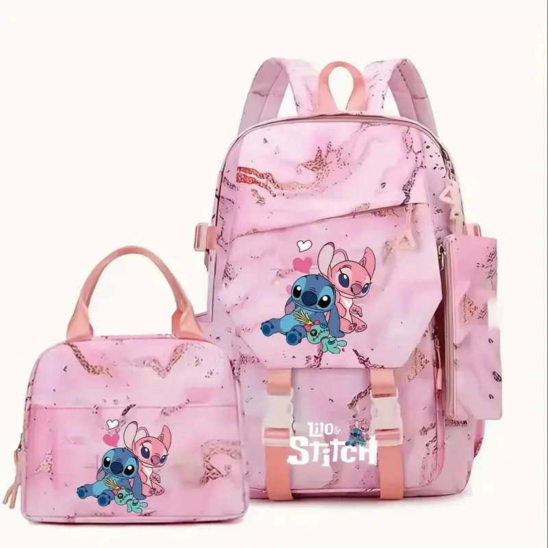 Ensemble sac à dos Stitch et Angel - Superposés Marbré Rose