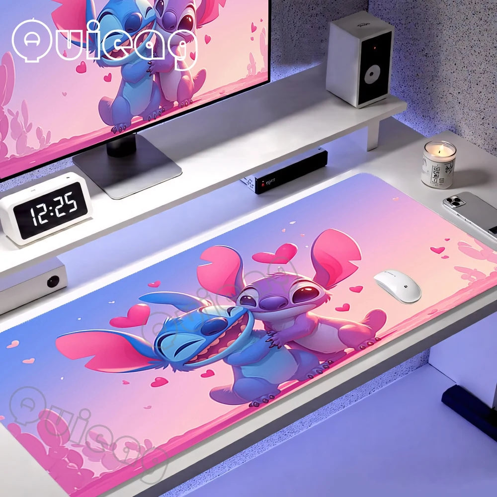 Tapis de souris Stitch et Angel - Câlin sur Fond Rose
