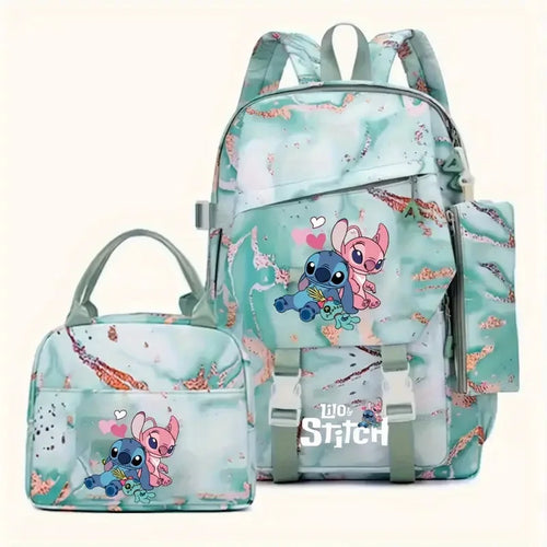 Ensemble sac à dos Stitch et Angel - Superposés Marbré Vert