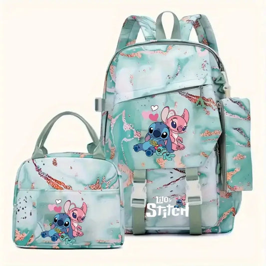 Ensemble sac à dos Stitch et Angel - Superposés Marbré Vert