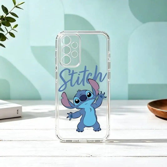 Coque Samsung Stitch - Debout et Écriture Bleue