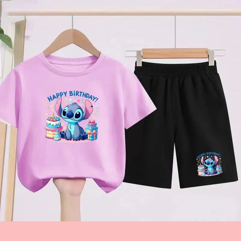 Stitch Set - Birthday with Lilac Top and Black Shorts
