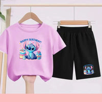 Birthday with Mauve Top and Black Shorts