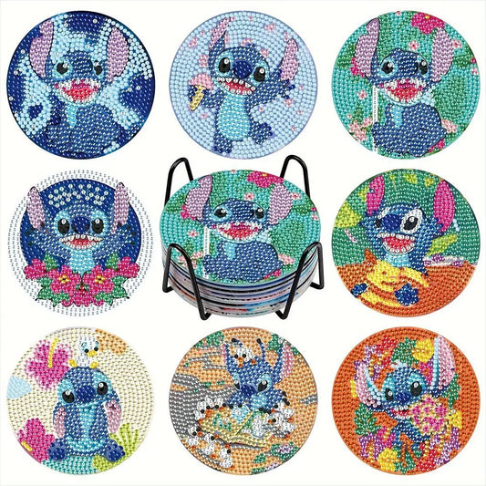 Kit de 8 dessous de verre diamant Stitch - Fleurs et Gâteau