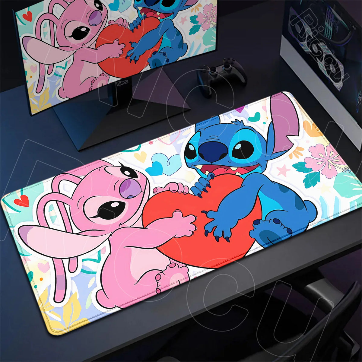 Tapis de souris Stitch et Angel - Grand Cœur Rouge