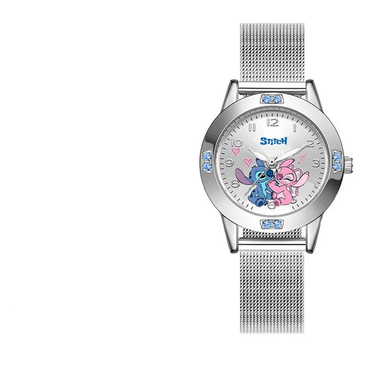 Montre Stitch et Angel - Bracelet Maillé Argenté