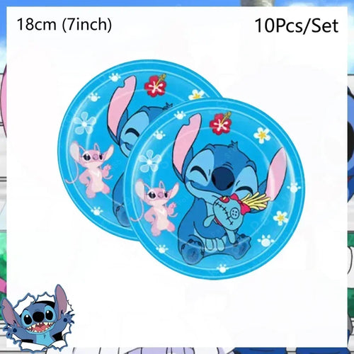 Lot de 10 assiettes Stitch - Bleues avec Poupée 18 cm