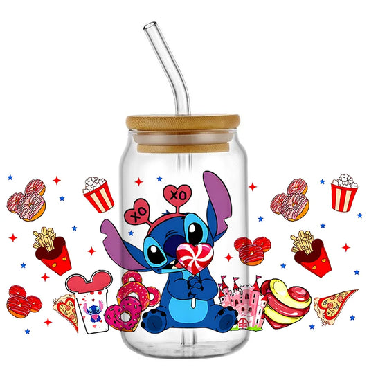 Autocollant pour verre Stitch - Sucette et Popcorn