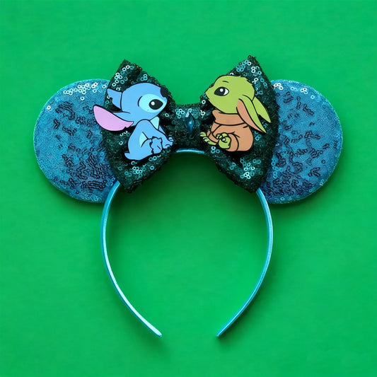 Serre-tête Stitch et Poisson avec Nœud Bleu et Vert