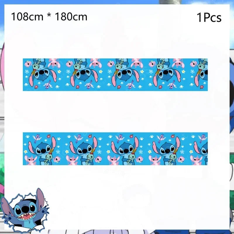 Nappe Stitch - Fleurs Roses sur Fond Bleu