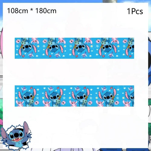 Nappe Stitch - Fleurs Roses sur Fond Bleu