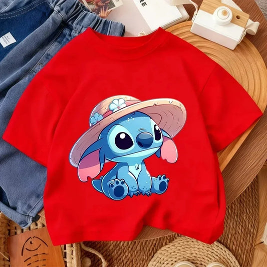 T-shirt Stitch Rouge Au Chapeau Fleuri