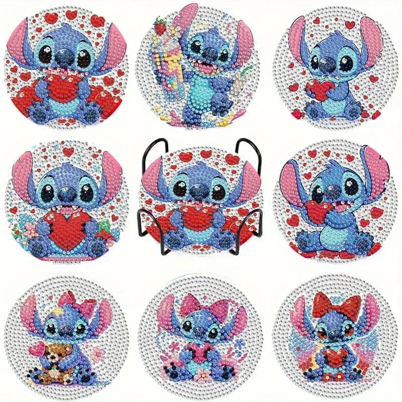 Kit de 8 dessous de verre diamant Stitch - Cœurs Rouges