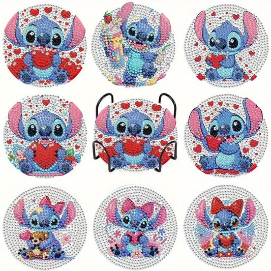 Kit de 8 dessous de verre diamant Stitch - Cœurs Rouges