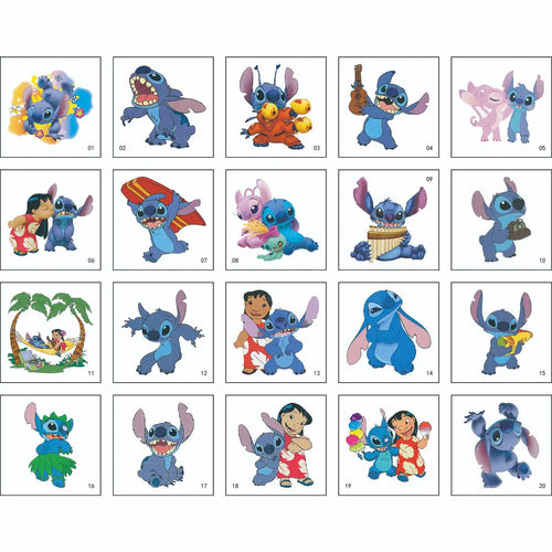 Lot de 20 tatouages temporaires Lilo et Stitch - Scènes Tropicales