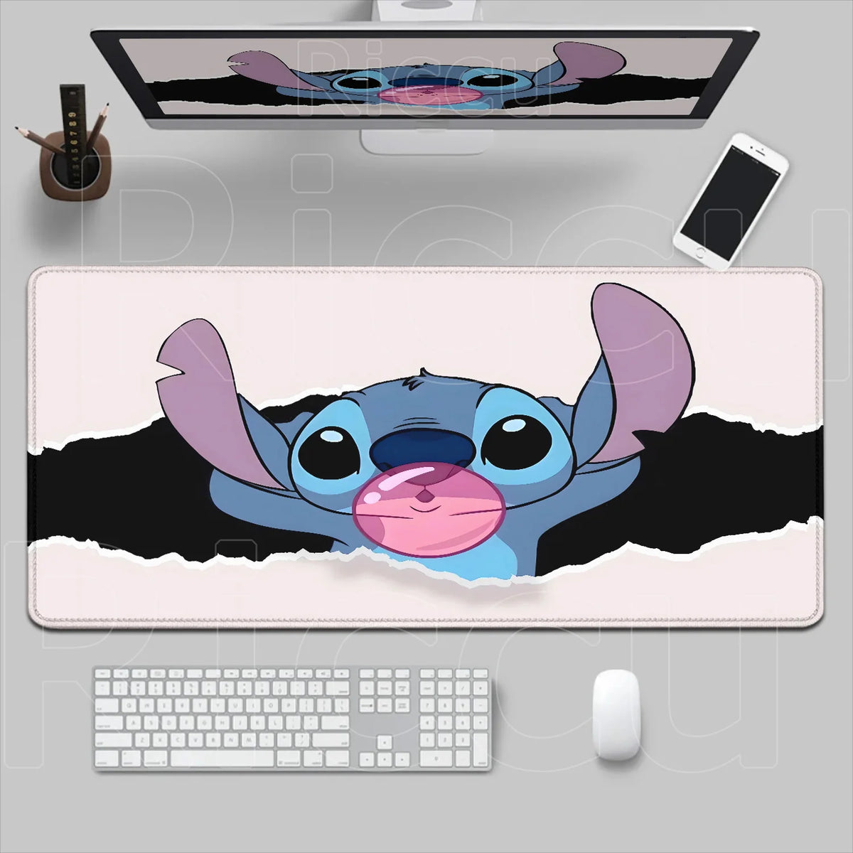 Tapis de souris Stitch - Bulle Rose et Papier Déchiré
