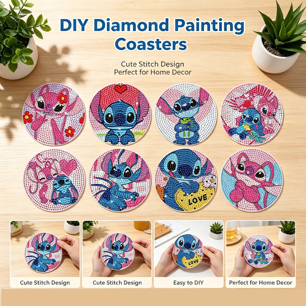 Kit de 8 dessous de verre diamant Stitch - Glace et Costume Spatial
